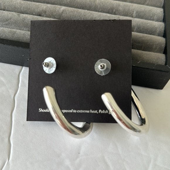 E&L Israel Sterling Silver Statement Long Hoop Electroform Earrings 2.5" long - Picture 6 of 13